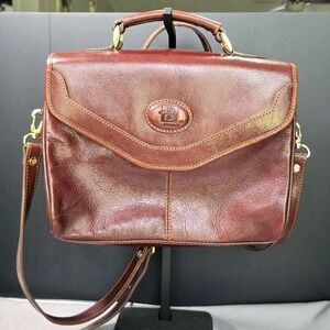 Vintage 80s 90s All Italian Leather Top Handle/Crossbody Purse Cognac Brown